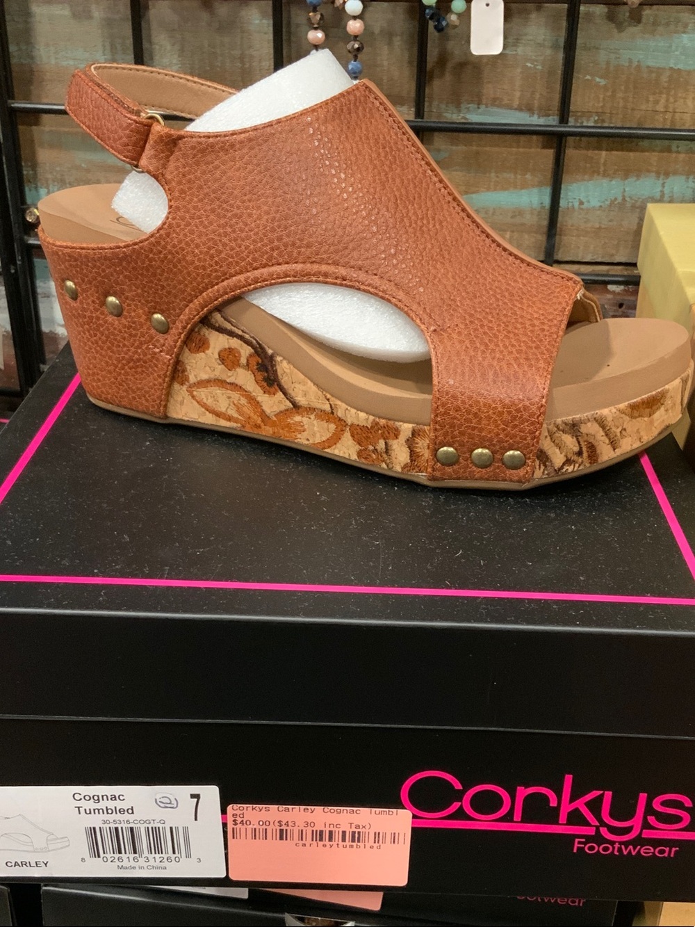 Corkys Cognac Tumbled Leather Platform Wedge Sandal